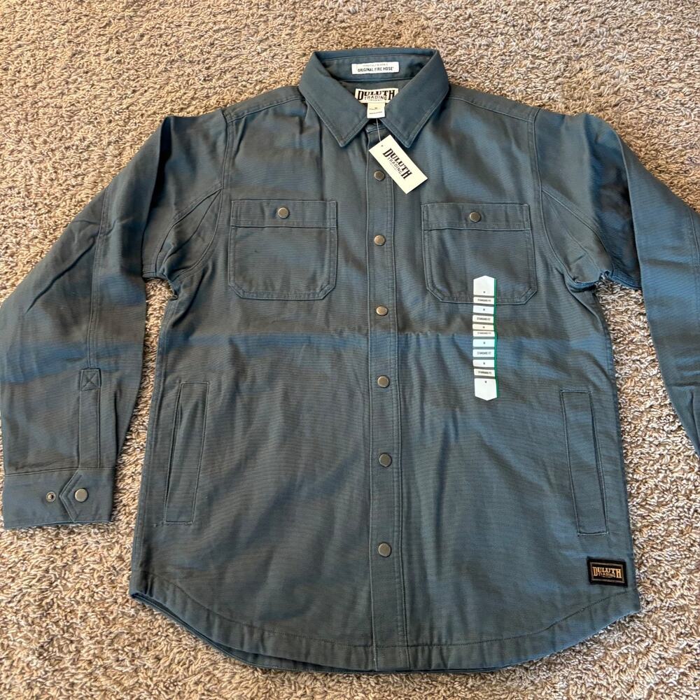 Duluth Trading Co. Jacket Mens M Dark Blue Fire Hose Flannel Lined Fit Limber